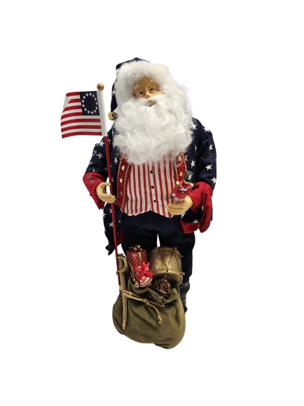 Patriotic Santa Claus Figurine 15" With American Flag Uncle Sam Style Decor READ